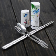 创意中国风餐具 不锈钢餐具套装 便携式餐具三件套 叉子勺子筷子