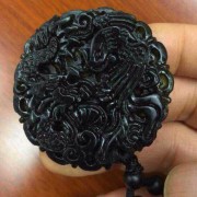 蛇纹玉福龙项链 保健玉石 活磁黑绿玉