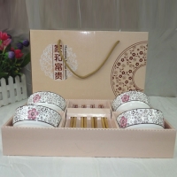 手绘富贵花精品陶瓷6碗6筷套装