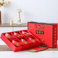 中国红釉陶瓷6碗6筷